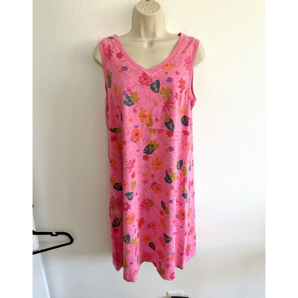 Fresh Produce Vintage Dress Sz M Pink Floral Tank USA Made 90s Cottagecore Beach - Picture 2 of 8